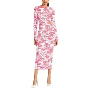 AMUR Pink and White Midi Dress